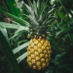 Whole Pineapple with Spiky Green Leaves Tropical Detail