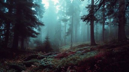 Fototapeta premium dark forest in the fog.