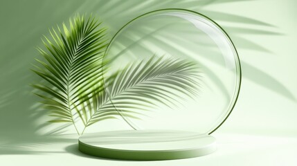 Tropical Palm Leaf on a Soft Green Background Enhances Natural Decor and Brings a Calming Ambiance to Various Settings in Daytime Light