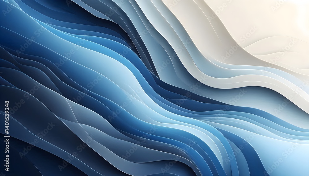 Poster flowing blue layers blend into a smooth and clean abstract gradient background with a contemporary m