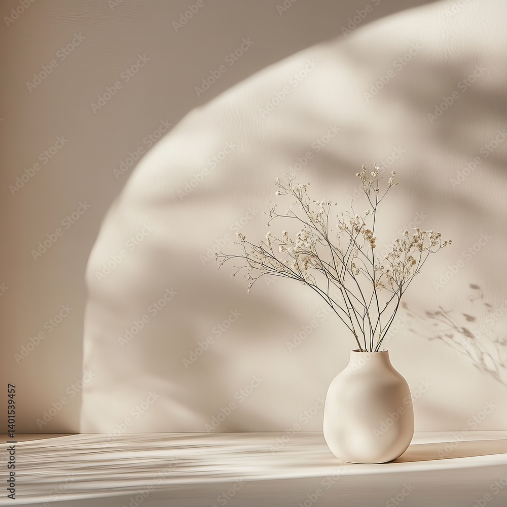 Poster sunlight casts soft shadows in a minimalist interior space with warm tones and clean lines during th