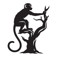 Monkey Silhouette in Tree Illustration Vector Graphic Design