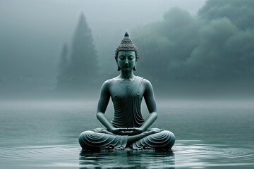 Serene Person in Lotus Pose Surrounded by Calm Tranquil Background