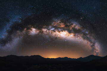 Fototapeta premium Starry sky, night view, black background, distant stars twinkling in the dark, creating an endless expanse of starry skies.