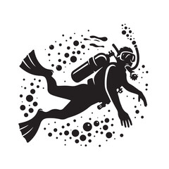 Adventurous Scuba Diver Exploring the Underwater World Silhouette Artwork