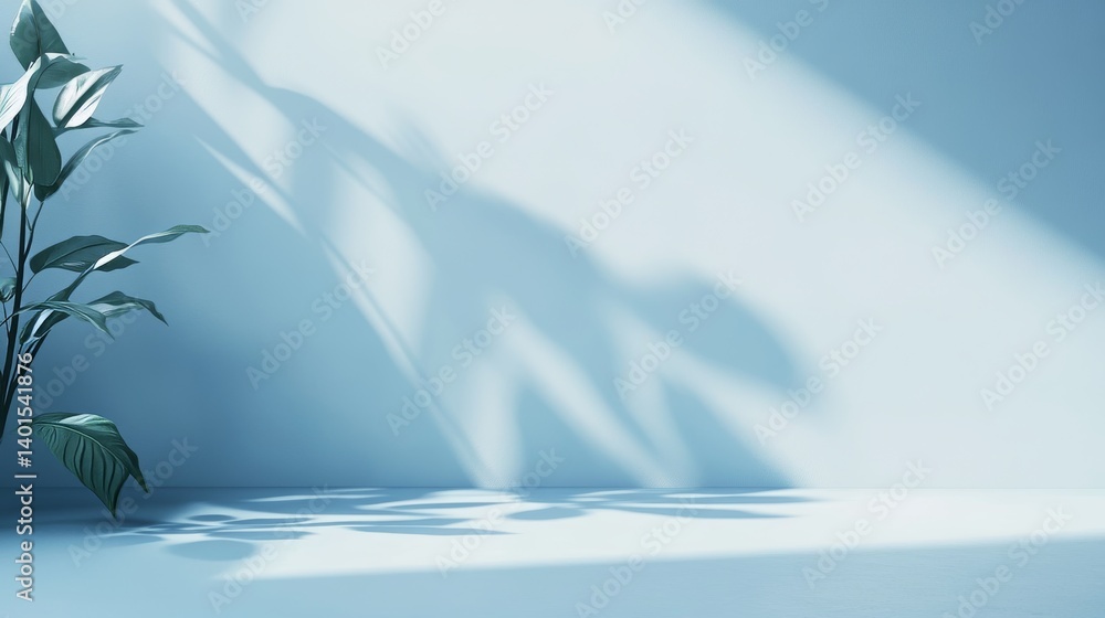 Poster soft shadows cast by leaves create a tranquil atmosphere in a minimalist interior during daylight ho