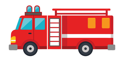Red Cartoon Fire Engine Vector Illustration Isolated On White Background