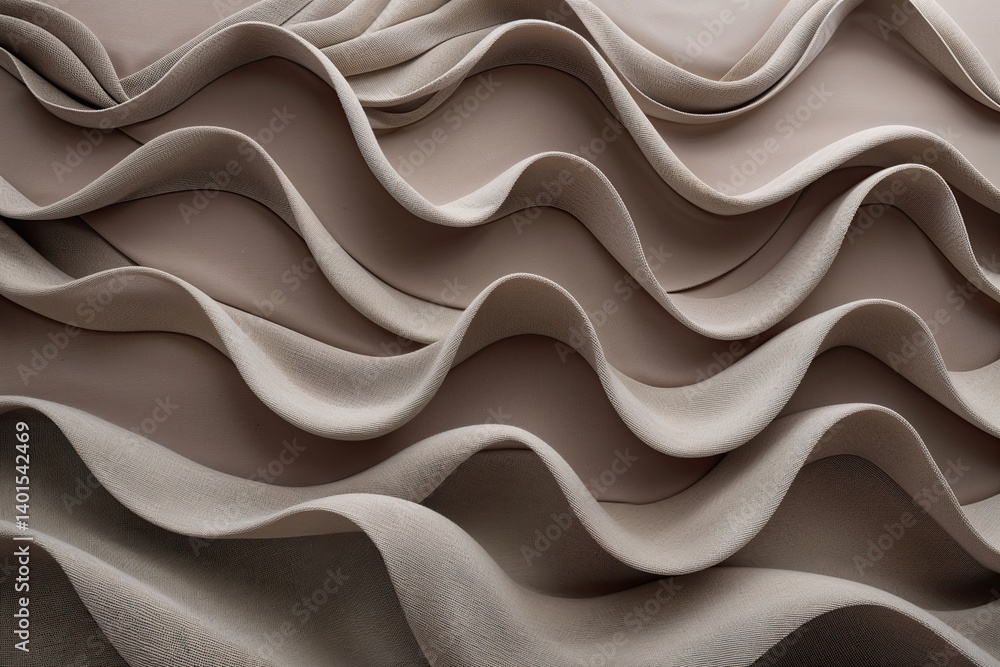 Poster serene textile drapery with soft waves in muted taupe tones for a calming background