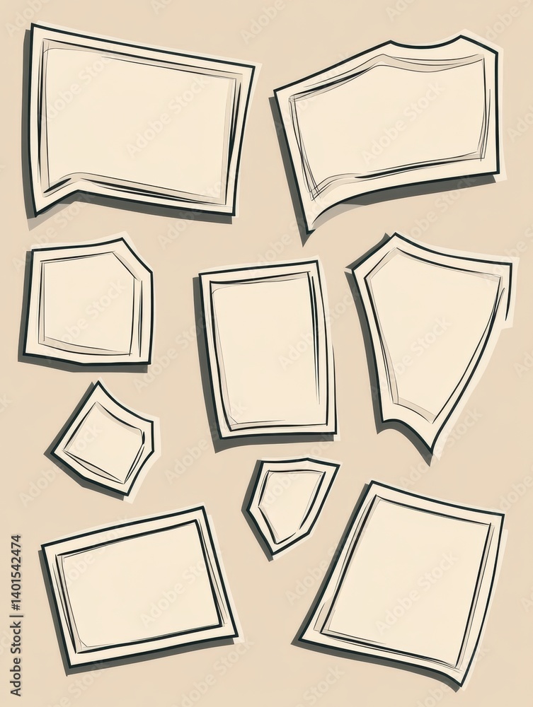 Poster outlined sticker shapes on beige background suitable for creative design and crafting activities for