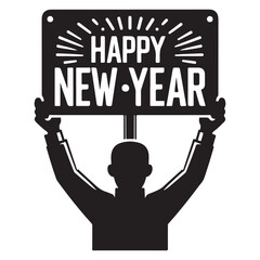 Holding happy new year sign celebration silhouette illustration vector