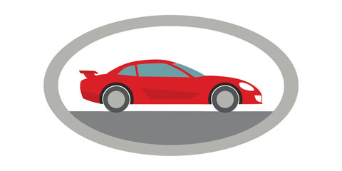 Fototapeta premium Sleek Red Sports Car Vector Illustration In Oval Frame With Simple Design