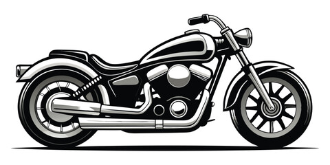 Fototapeta premium Monochrome Vector Illustration Of Classic Motorcycle Cruiser Isolated On White Background