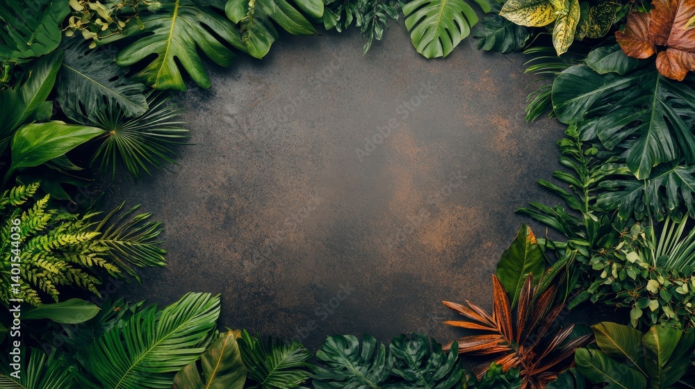 Poster lush greenery in a tropical forest creating a serene atmosphere and inviting nature exploration duri