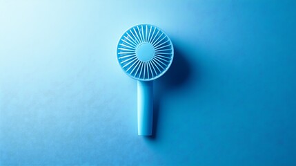 Light Blue Handheld Fan on Blue Background
