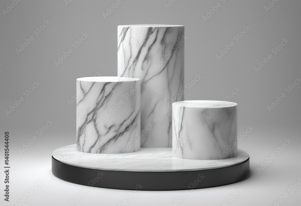 Aufkleber product rendering white marble two podium isolated display steps black cylinder platforms 3d minimal