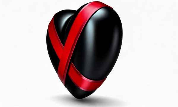 Black Heart with Red Awareness Ribbon