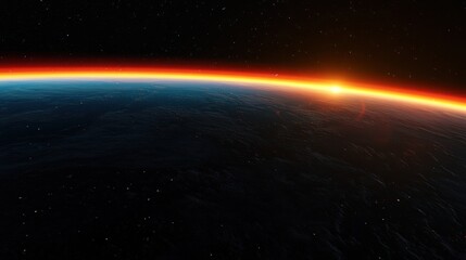 Earths curve shows the sun breaking over the horizon at dawn