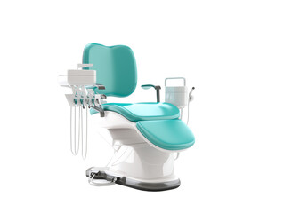 Teal and White Dental Chair with Equipment Isolated on White Background