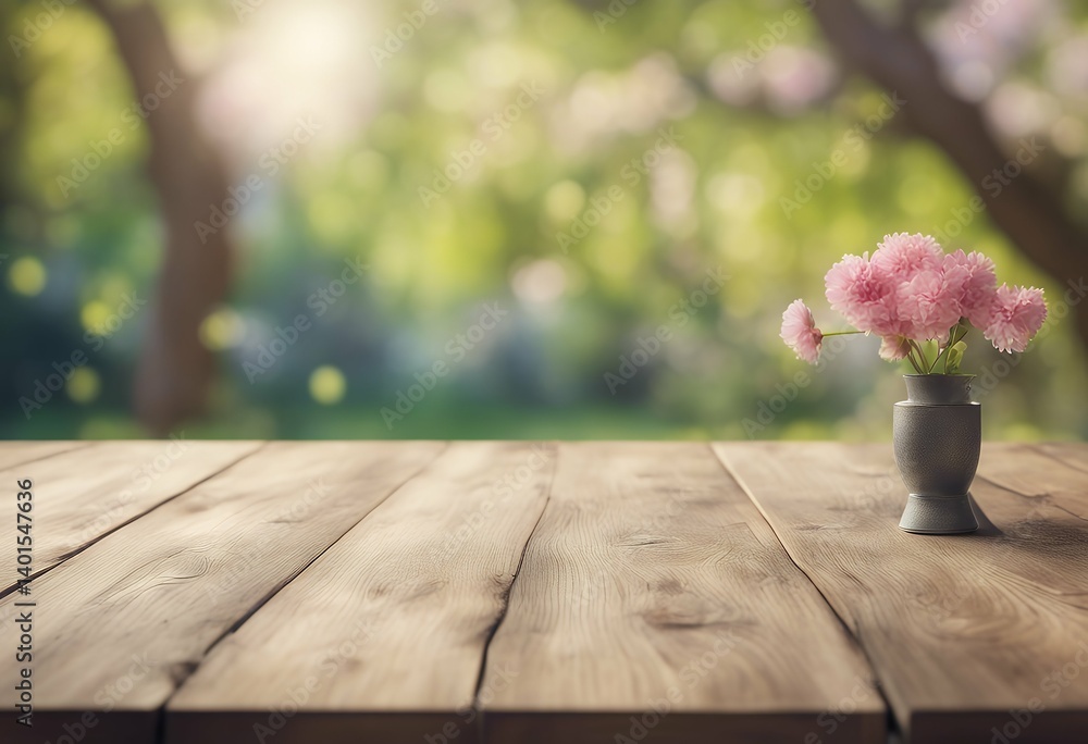 Poster spring photo garden blurred background table bokeh front high quality wooden design tree texture tab