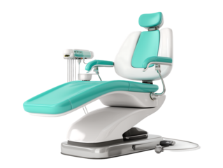 Dental Chair in Green Color with Medical Equipment on White Background