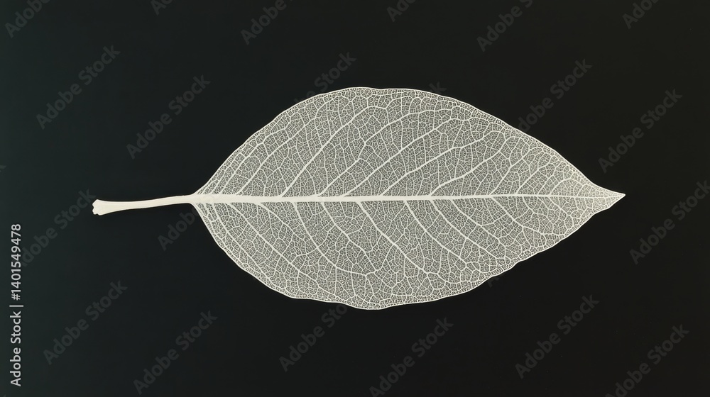 Poster details of a delicate leaf against a dark background showcasing intricate vein patterns and texture 