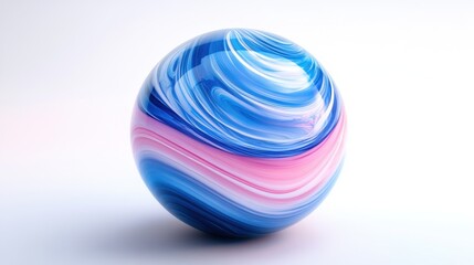 Obraz premium Swirling blue and pink hues create a mesmerizing, glossy sphere with soft shadows on a white background