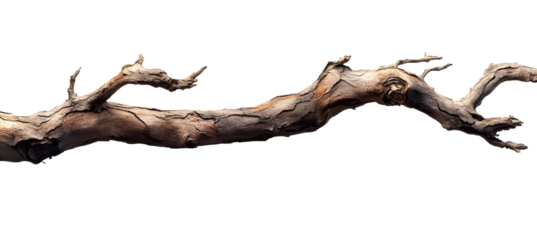 Dead tree branches with cracked bark. Isolated on transparent background