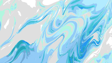 Abstract blue and white fluid art background with swirling patterns of acrylic paint. Marbling, marble painting, marble texture, blue ink, wave pattern.