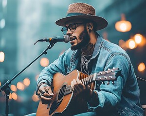 Obraz premium Street Musician Playing Guitar