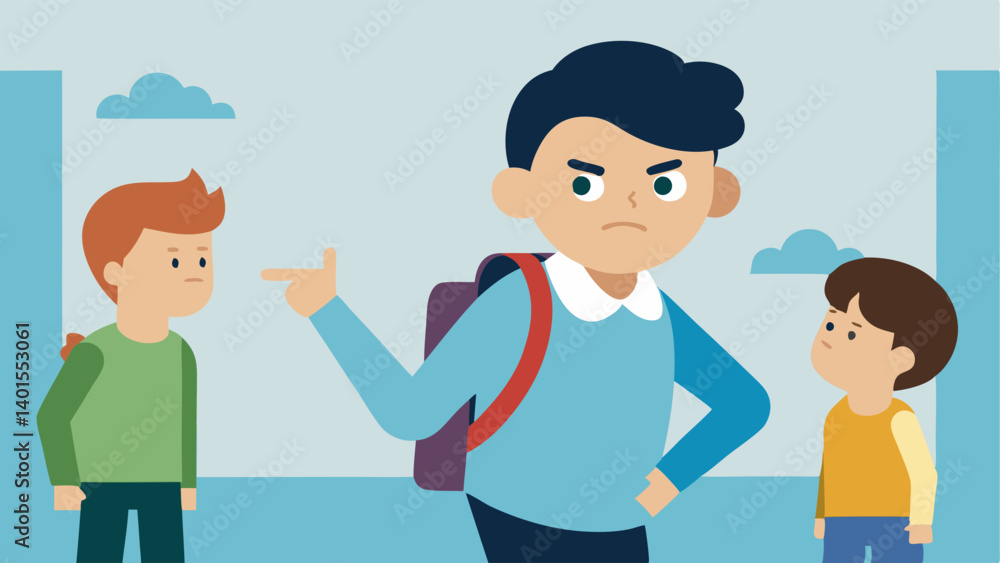 Poster intervention a brave student stepping in to confront a bully who is mocking a classmate with a deter