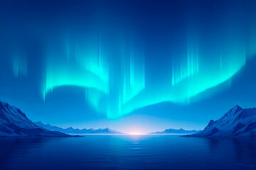 beautiful mountain landscape starry sky and northern lights.created with the help of artificial intelligence.
