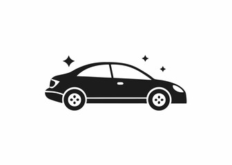 Fototapeta premium Shiny Black Sedan: A sleek, black sedan, embodying a sense of sophistication and modernity, stands with subtle sparkle, suggesting cleanliness and care.