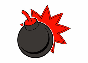 Explosive Hazard Icon: An illustration of a black cartoon bomb with a lit fuse, set against a vivid red burst, symbolizing danger and explosive force.