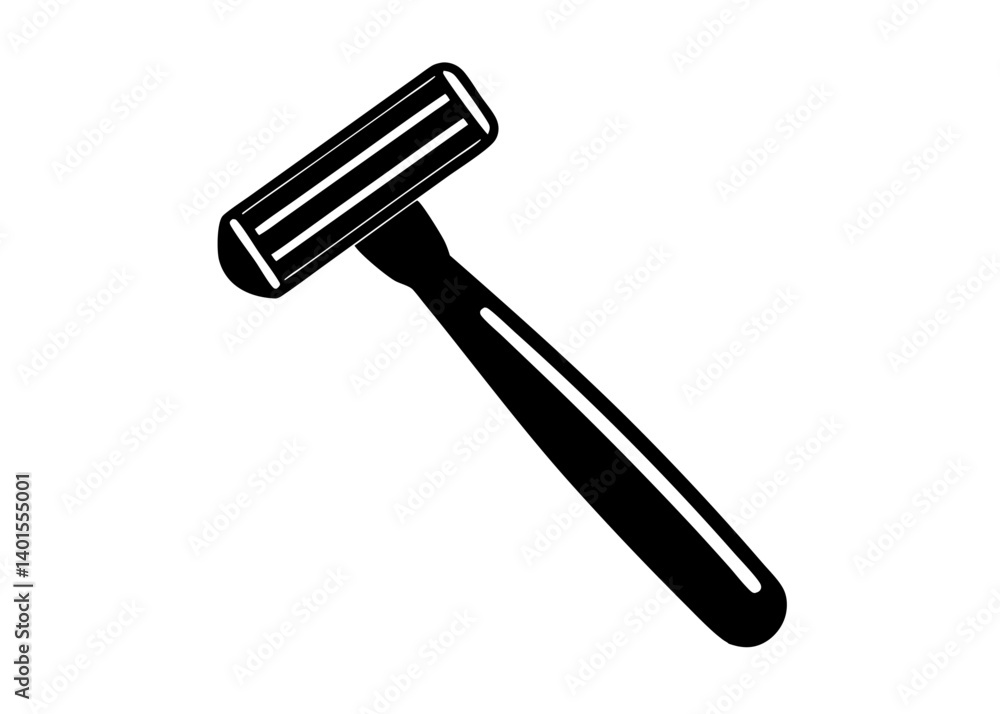 Poster simple razor icon: clean and minimalist, a close-up of a black razor on a seamless background.