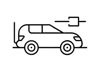 Fototapeta premium Vehicle Charging Icon: A modern and sleek line drawing of a vehicle with a charging connection icon, representing innovation in sustainable transportation and technological advancements.