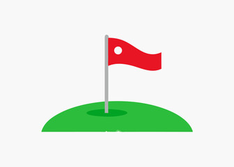Golf Flag on Green: A vibrant golf flag waving atop a lush green hill. Capturing the spirit of the game and the allure of the course.
