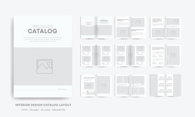 Interior Design Catalog Template Layout Pages, US Letter, Brown Accents, CMYK, Editable Layout