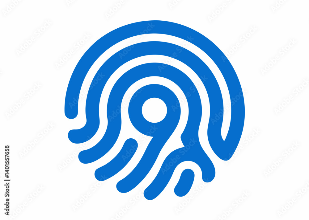 Poster fingerprint security: digital fingerprint icon, representing advanced security, biometric identifica