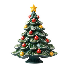 3D Christmas tree icon isolated on white background featuring holiday decorations perfect for festive visuals, Christmas-themed illustrations