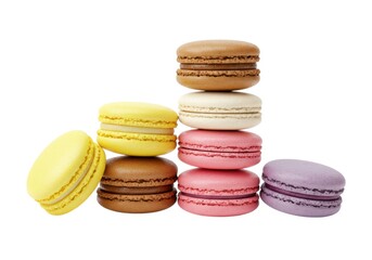 Fototapeta premium Arrangement of colorful macarons stacked and scattered