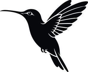 Obraz premium Hummingbird. Black colibri vector illustrations on a white background. The hummingbird clipart black and white vector can be used as a graphic resource.