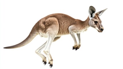 Kangaroo in a dynamic jumping pose, isolated on a white background, ideal for digital designs and wildlife-themed creative projects