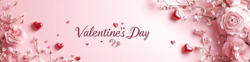 Naklejka premium Beautiful Valentine's Day Decoration Featuring Pink Roses and Hearts for Celebrating Love and Affection With Special Moments