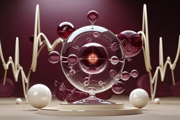 Innovative Nanotechnology 3D Render with Burgundy and Cream Background Enhanced by Pulse Graphics and Harmony Concept