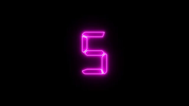 Neon glowing 10 second countdown with circle animation, 10 to 0 animation countdown. 4k video