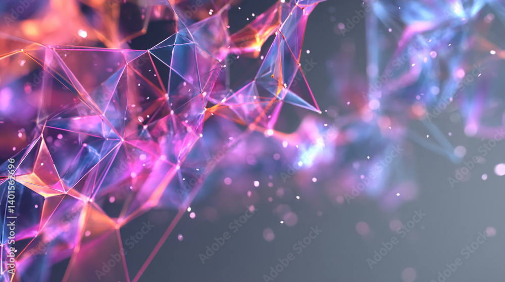 Poster abstract image of glowing pink and blue geometric shapes, creating a dynamic and vibrant composition