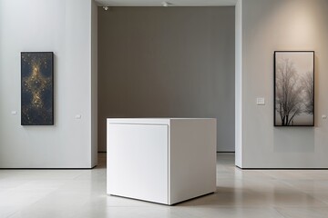 Minimalist White Podium in Modern Art Museum Featuring Clean Neutral Walls