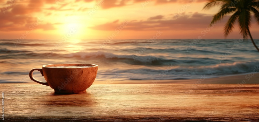 Poster a rustic wooden table with a vase stands against a blurred garden backdrop with bokeh. the sunny sum