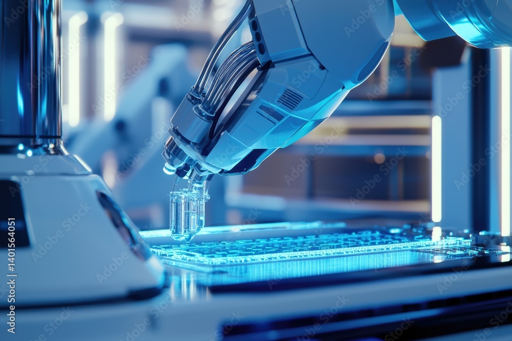 Aufkleber a robotic arm precisely manipulates samples in a futuristic laboratory setting, showcasing advanced 