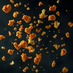 Crispy Fried Chicken Crumbs Floating in Air